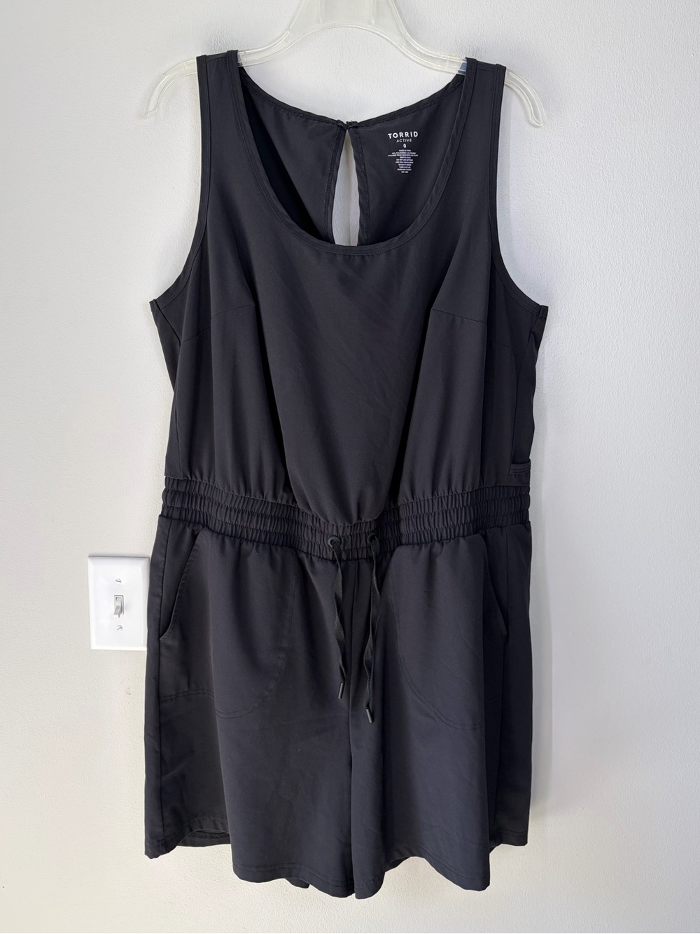 Torrid Active Black Sleeveless Stretch Woven Active Romper With Surplice Back